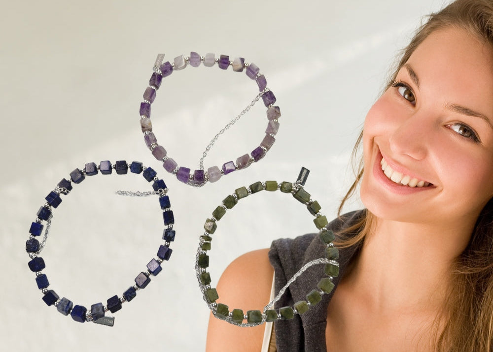 925 silver beads x silver chain x natural stone bracelet - olive jade - lapis lazuli - amethyst - crystal - sterling silver bracelet bracelet - elastic wrist circumference - 15-17cm - width about 4mm