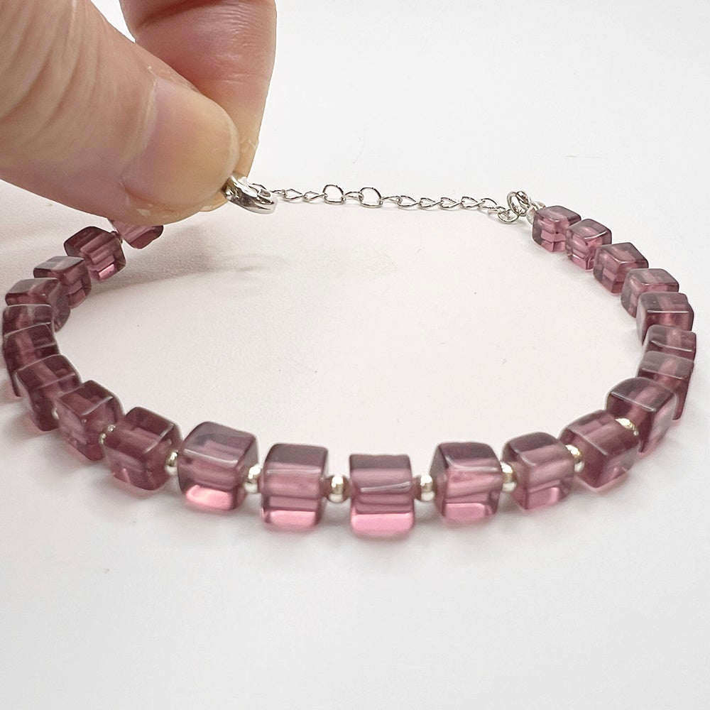 925 silver beads x natural stone bracelet - black agate - violet - aventurine - olive jade - crystal - sterling silver bracelet - metal pendant extension chain - width about 4mm - wrist circumference 15-20cm