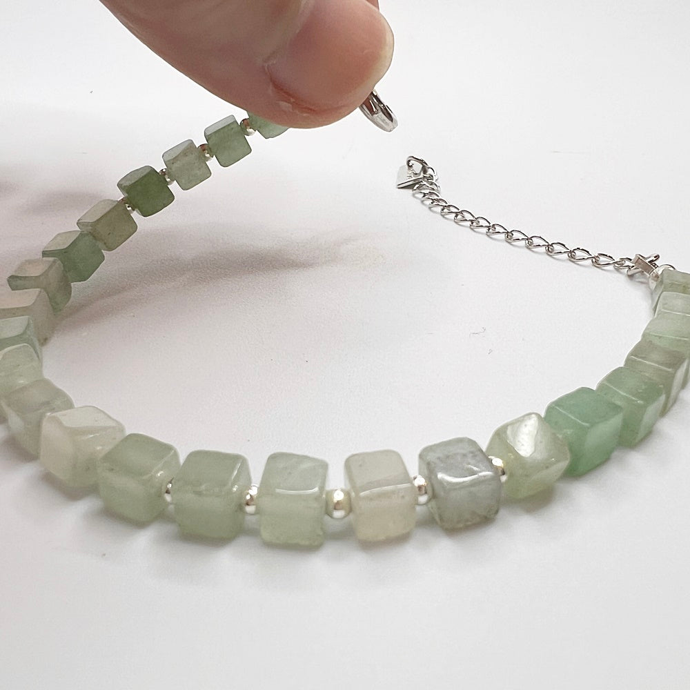 925 silver beads x natural stone bracelet - black agate - violet - aventurine - olive jade - crystal - sterling silver bracelet - metal pendant extension chain - width about 4mm - wrist circumference 15-20cm