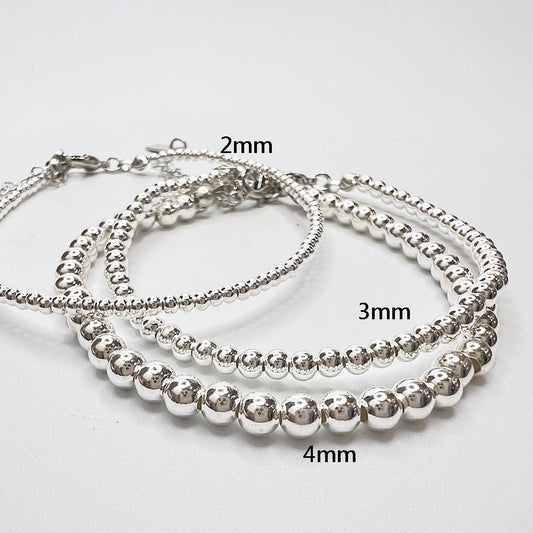 925銀珠手鍊-選銀珠2-3-4mm-金屬垂墜延長鍊-純銀手鍊手串手環-手圍15-20cm