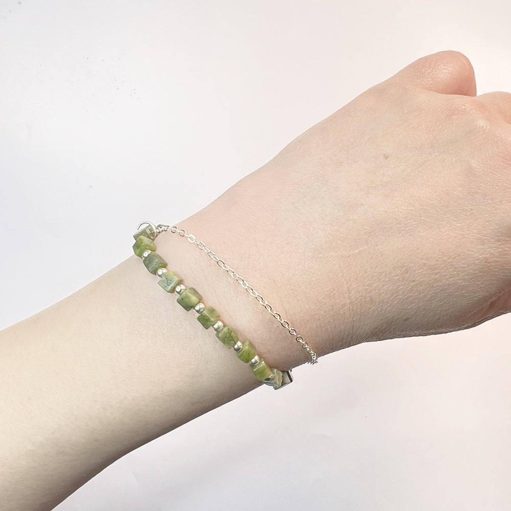 925 silver beads x silver chain x natural stone bracelet - olive jade - lapis lazuli - amethyst - crystal - sterling silver bracelet bracelet - elastic wrist circumference - 15-17cm - width about 4mm
