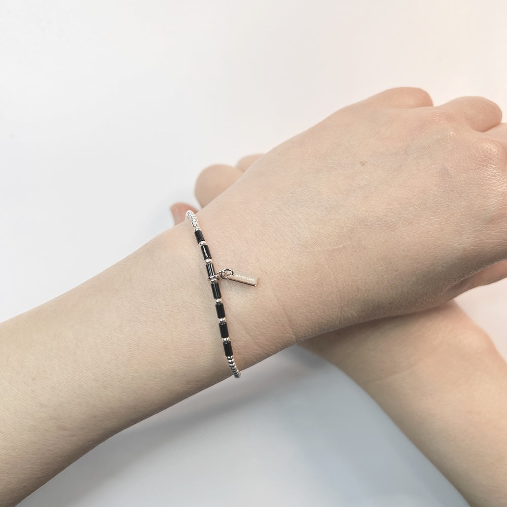 925 silver beads x silver tube x natural stone bracelet - black agate - lapis lazuli - amethyst - gold gallstone - crystal - sterling silver bracelet bracelet - elastic wrist circumference - 15-17cm - width about 3mm