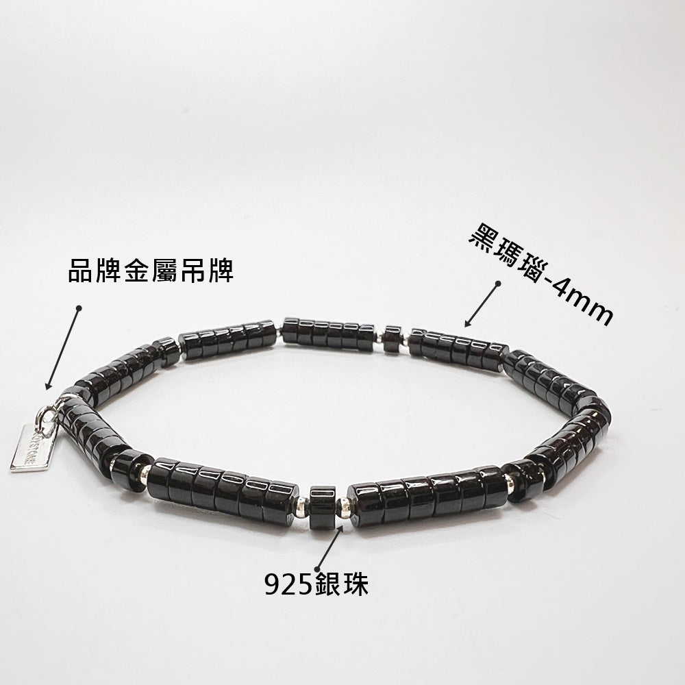 925銀珠x天然石手串-老螢石-黑瑪瑙-彈性手圍-15-17cm-水晶-純銀手串手環手鍊-寬約4mm