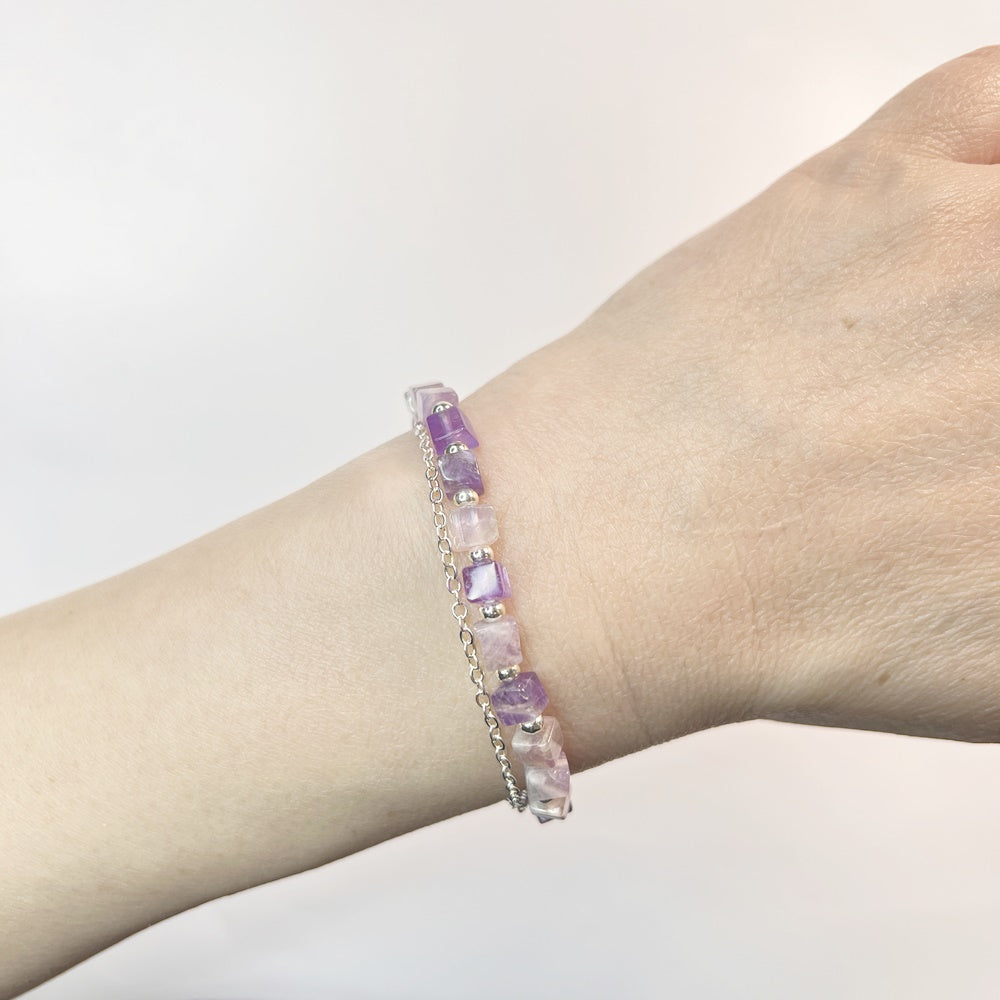 925 silver beads x silver chain x natural stone bracelet - olive jade - lapis lazuli - amethyst - crystal - sterling silver bracelet bracelet - elastic wrist circumference - 15-17cm - width about 4mm
